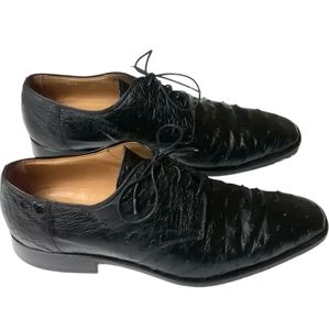 Zelli Men's Genuine Ostrich Leather Oxford Dress Shoes Size 10 Black